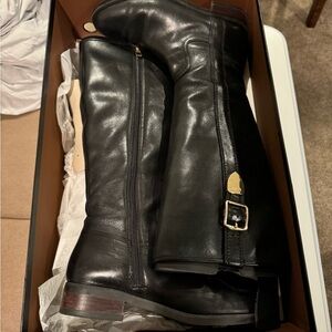 Coach Easton Womens sz 6.5 Black Leather Tall Side Zip Boots Gold Hardware